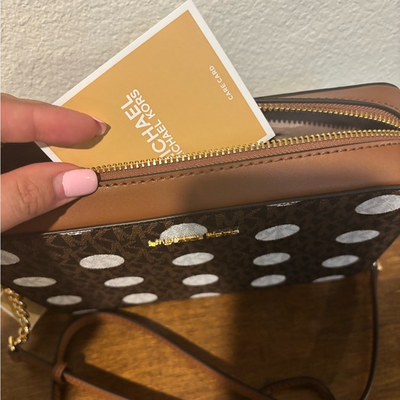 Michael Kors Polka Dot Crossbody Bag in Brown and White - Picture 6 of 10